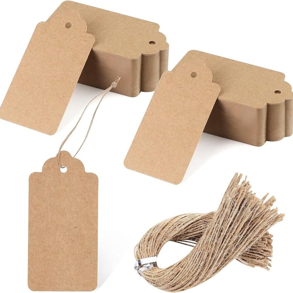 100pcs Gift Tags with String Attached, 2 x 4 inch Kraft Paper Hang Tags for Clot